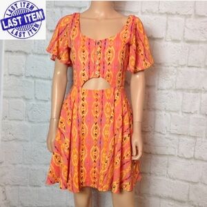 Orange Peekaboo Waist Skater Dress